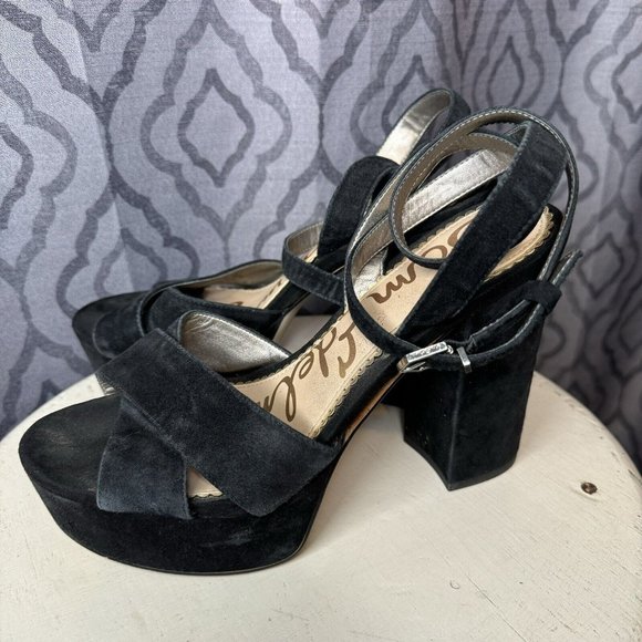 Sam Edelman Mara Velvet Platform Sandal Size 8 Heel Suede - Picture 8 of 11